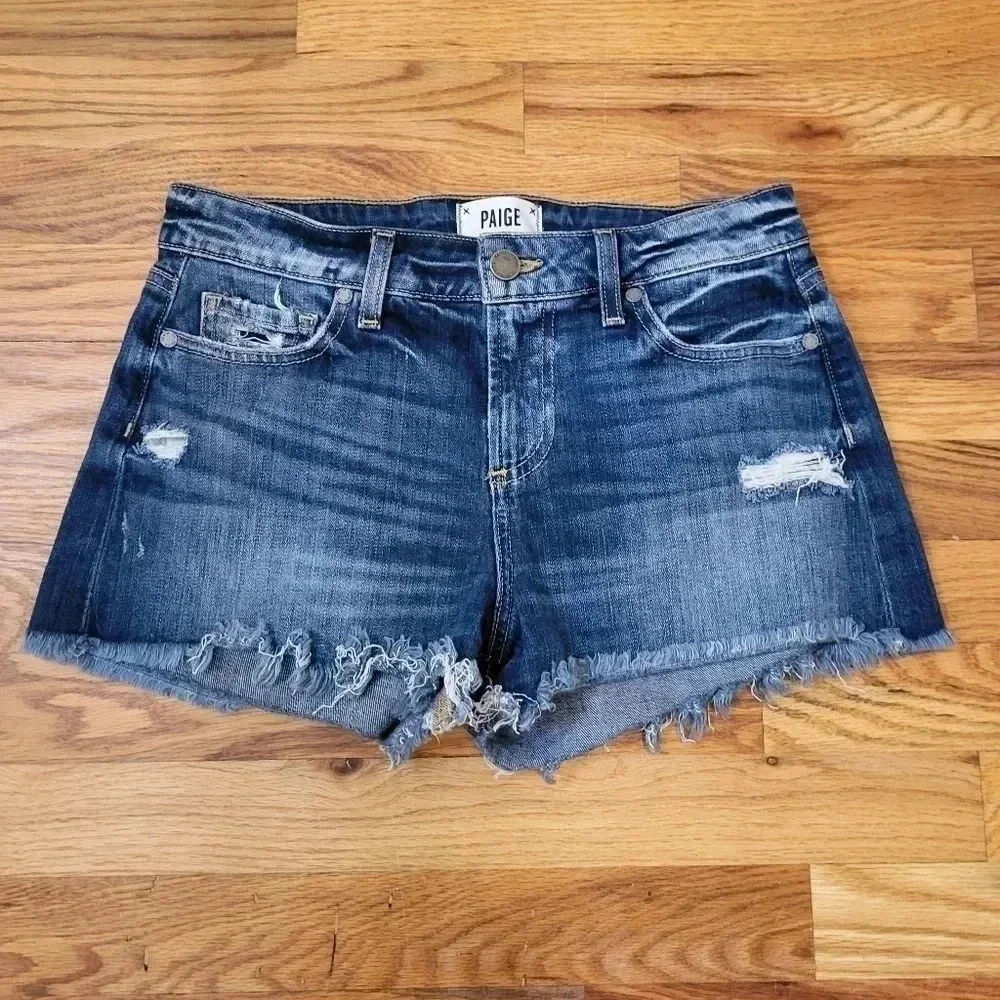 Paige Distressed Daryn Denim Raw Hem High-Rise Shorts(26)